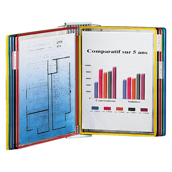 Protège-documents pivotant mural tarifold pvc a4 couleurs assorties - système mural avec 10 pochettes