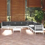 vidaXL Salon de jardin 10 Pièces avec coussins blanc bois de pin massif