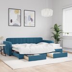 vidaXL Lit de jour avec gigogne et tiroirs sans matelas bleu 80x200 cm