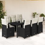 vidaXL Ensemble de bistro de jardin 9 Pièces coussins noir poly rotin