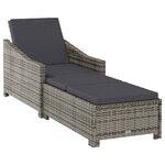 vidaXL Chaise longue avec coussin gris foncé Résine tressée Gris