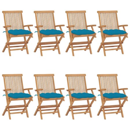 vidaXL Chaises de jardin avec coussins bleu clair lot de 8 Teck massif