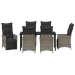 vidaXL Ensemble de Salle à Manger de Jardin de 7 Pièces Avec Coussins Gris Poly Rattan