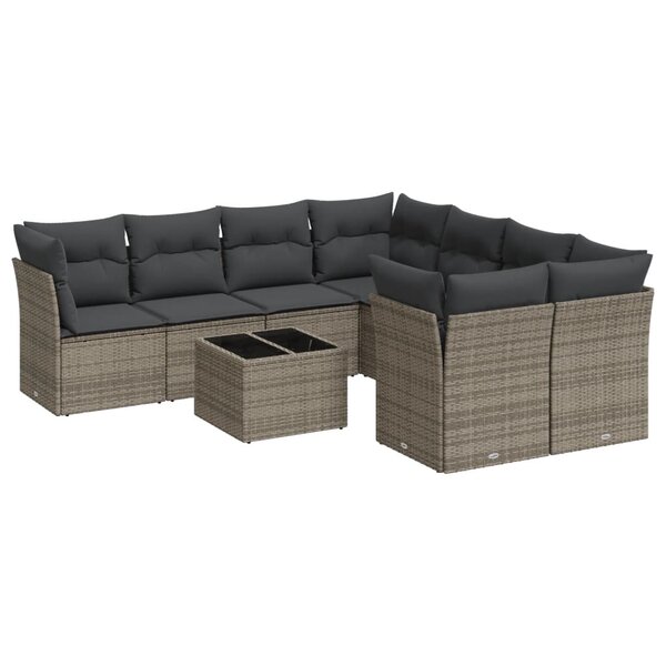 vidaXL Salon de jardin 9 Pièces avec coussins gris résine tressée