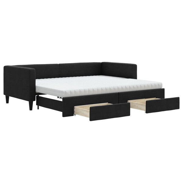 vidaXL Lit de jour avec gigogne et tiroirs noir 90x190 cm tissu
