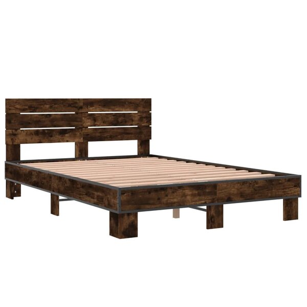 vidaXL Cadre de lit chêne fumé 135x190 cm bois d'ingénierie et métal