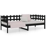 vidaXL Lit de jour Noir 90x200 cm Bois de pin massif