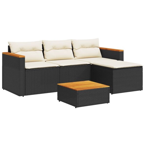 vidaXL Salon de jardin 3 Pièces avec coussins noir résine tressée