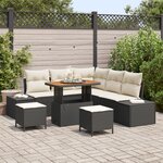 Ensemble de canapé de jardin 8 pièces avec coussins noir poly rotin acacia