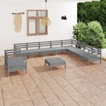 vidaXL Salon de jardin 11 Pièces Bois de pin massif Gris