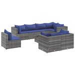 vidaXL Salon de jardin 9 Pièces avec coussins Gris Résine tressée