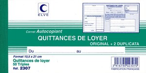 Manifold 105x210mm 50 Feuillets Tripli Quittances Loyer ELVE