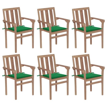 vidaXL Chaises de jardin empilables avec coussins 6 Pièces Teck solide