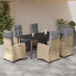 vidaXL Ensemble à manger de jardin coussins 7 Pièces mélange beige rotin