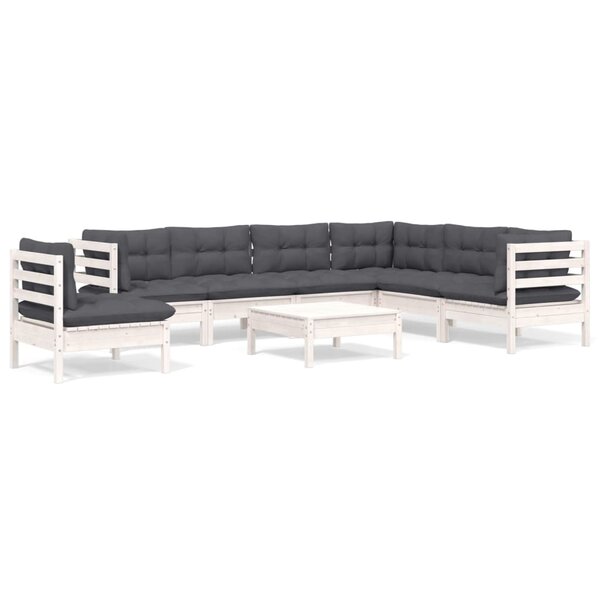 vidaXL Salon de jardin 8 Pièces avec coussins blanc bois de pin massif