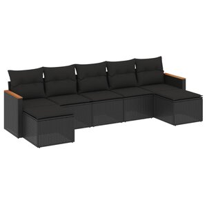vidaXL Salon de jardin 7 Pièces avec coussins noir résine tressée