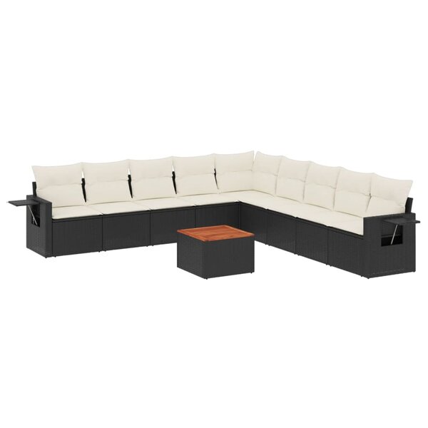 vidaXL Salon de jardin 10 Pièces avec coussins noir résine tressée