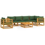 vidaXL Salon de jardin 7 Pièces avec coussins vert bois massif