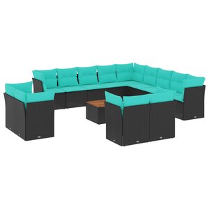 vidaXL Salon de jardin avec coussins 14 Pièces noir résine tressée