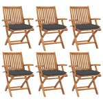 vidaXL Chaises pliables de jardin avec coussins lot de 6 Bois de teck