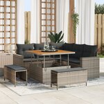 Ensemble de canapé de jardin 8 pièces avec coussins gris poly rattan