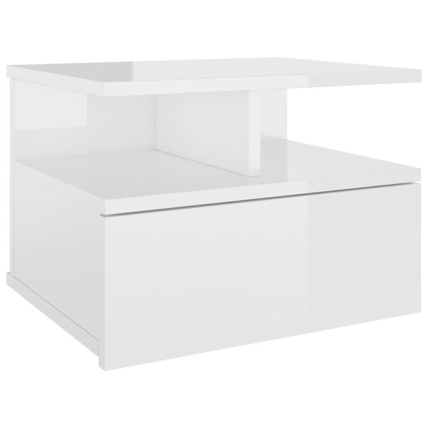 vidaXL Table de chevet flottante Blanc brillant Bois d'ingénierie