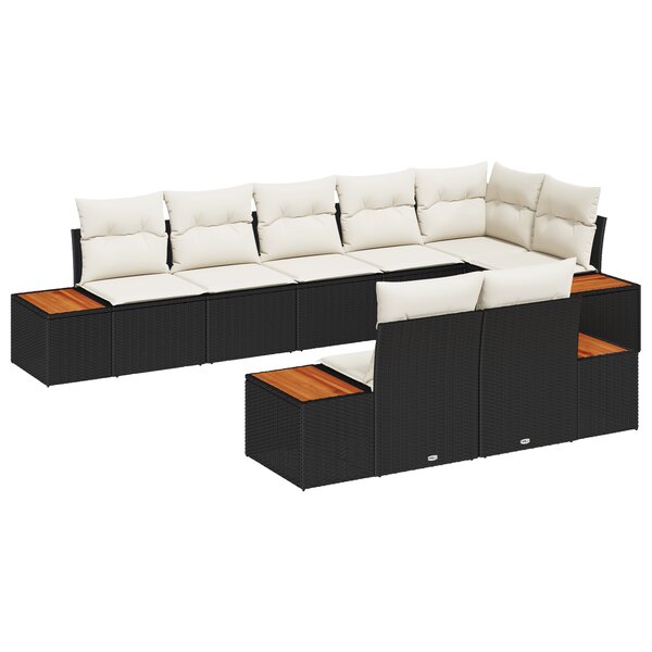 vidaXL Ensemble de Canapés de Jardin 8 pièces avec coussins Noir Poly Rotin Acacia