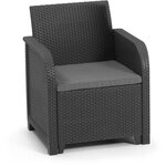 ALLIBERT by KETER - Salon de jardin SanRemo Storage 4 places - table basse coffre range-coussins - imitation rotin tressé - graphite