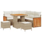 Ensemble de canapé de jardin 8 pièces avec coussins beige rotin polyéthylène acacia