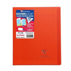 CLAIREFONTAINE - Cahier piqûre avec rabats KOVERBOOK - 17 x 22 - 96 pages Seyes - Couverture polyproplylene translucide - Rouge