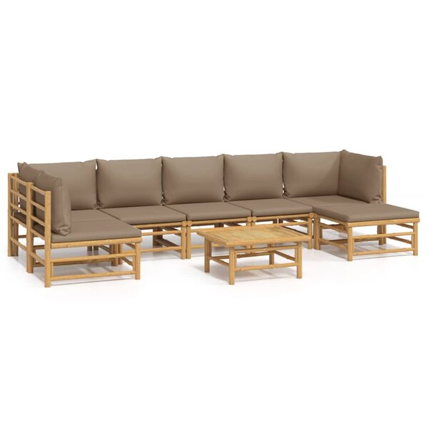 vidaXL Salon de jardin 8 Pièces avec coussins taupe bambou