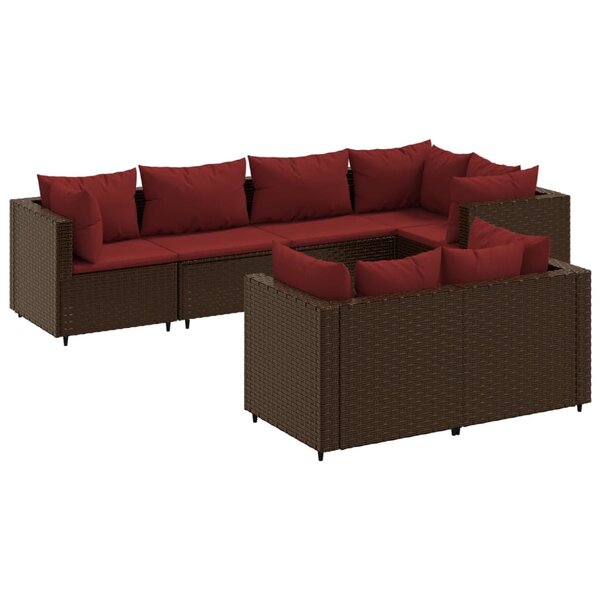 vidaXL Salon de jardin avec coussins 7 Pièces marron résine tressée