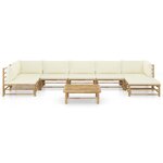 vidaXL Salon de jardin 8 Pièces avec coussins blanc crème bambou