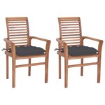 vidaXL Chaises à manger lot de 2 avec coussins anthracite Bois de teck