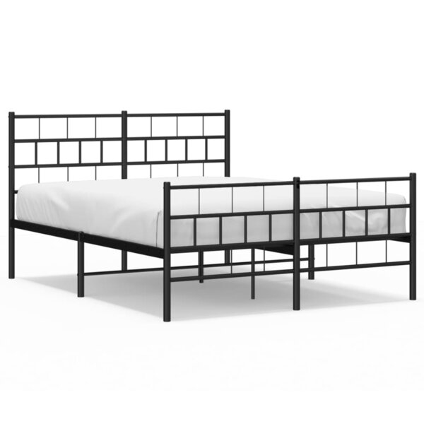 vidaXL Cadre de lit métal avec tête de lit/pied de lit noir 140x190 cm
