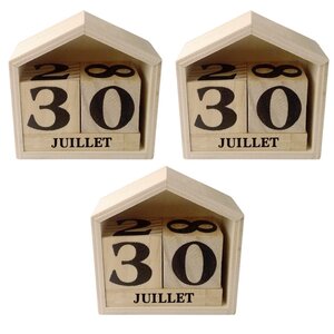 3 calendriers perpétuels en bois maisonnette - 7 3 x 8 x 3 4 cm