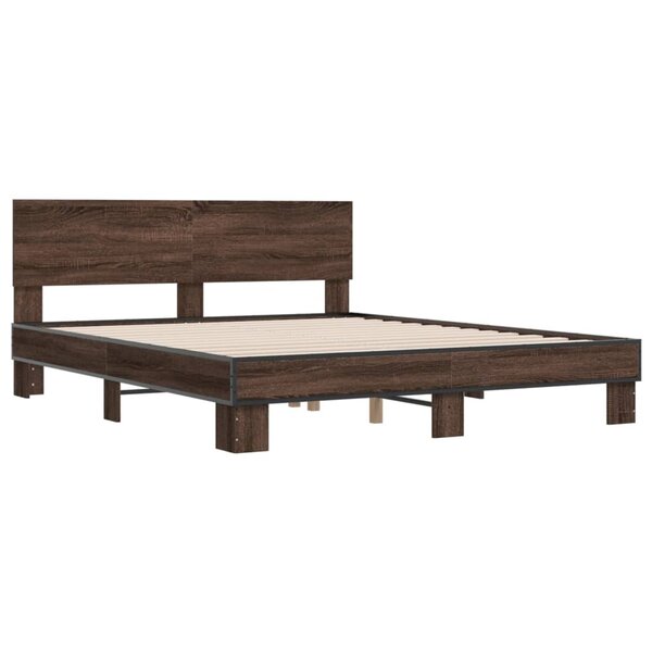 vidaXL Cadre de lit chêne marron 150x200 cm bois d'ingénierie et métal