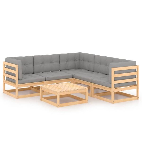 vidaXL Salon de jardin 6 Pièces avec coussins Bois de pin massif