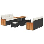 Ensemble de Canapé de Jardin 9 Pièces avec Coussins Noir Rattan PE Acacia