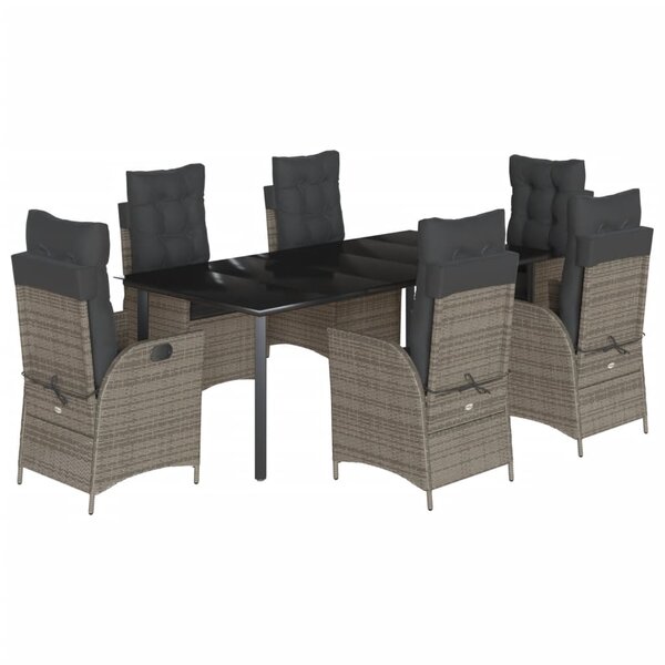 vidaXL Ensemble à manger de jardin et coussins 7 Pièces gris rotin