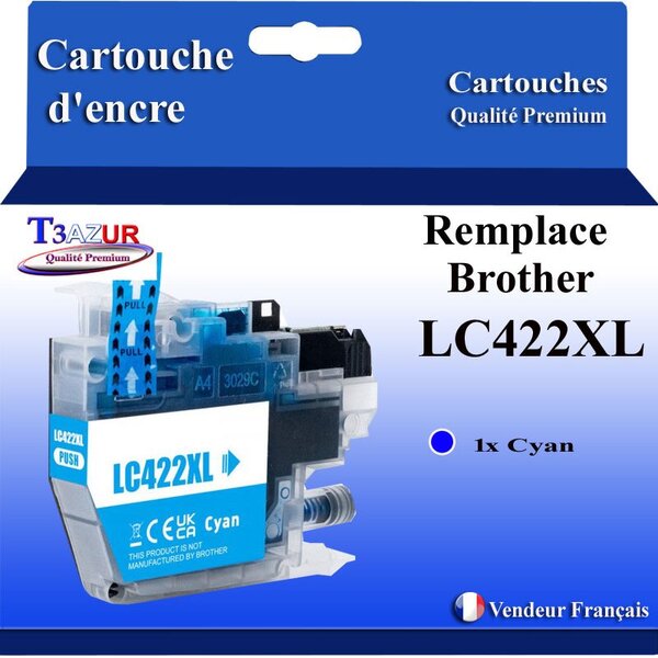 T3AZUR- Cartouche compatible avec Brother LC422XL pour Brother MFC-J5340DW MFC-J5340DWE MFC-J5345DW Cyan