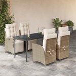 vidaXL Ensemble à manger de jardin avec coussins 5Pièces Beige poly rotin