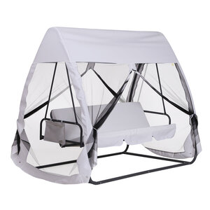Balancelle de jardin convertible 3 places grand confort : matelas assise dossier  moustiquaire intégrale zippée avec toit   pochette rangement métal époxy polyester blanc