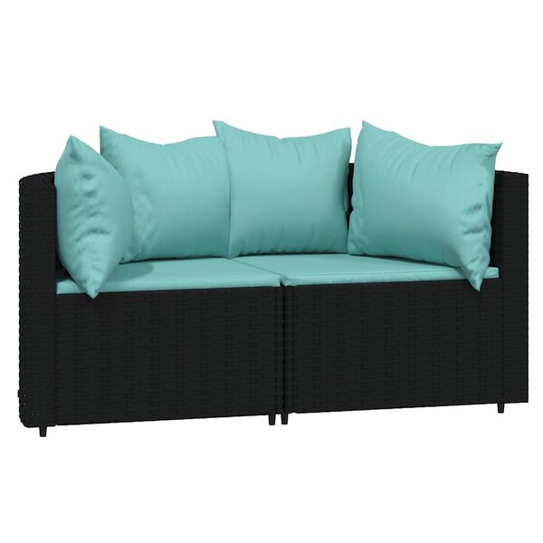 vidaXL Canapés d'angle de jardin et coussins 2Pièces Noir Résine tressée