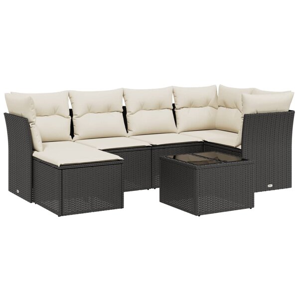 vidaXL Salon de jardin 7 Pièces avec coussins noir résine tressée