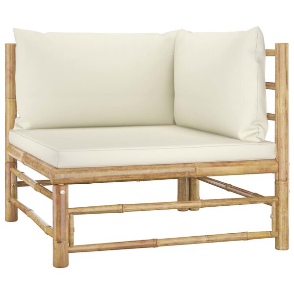 vidaXL Canapé d'angle de jardin avec coussins blanc crème Bambou