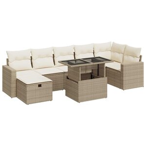 vidaXL Salon de jardin avec coussins 8 Pièces beige résine tressée