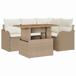 vidaXL Ensemble de canapé de jardin 5 Pièces Beige Poly rotin