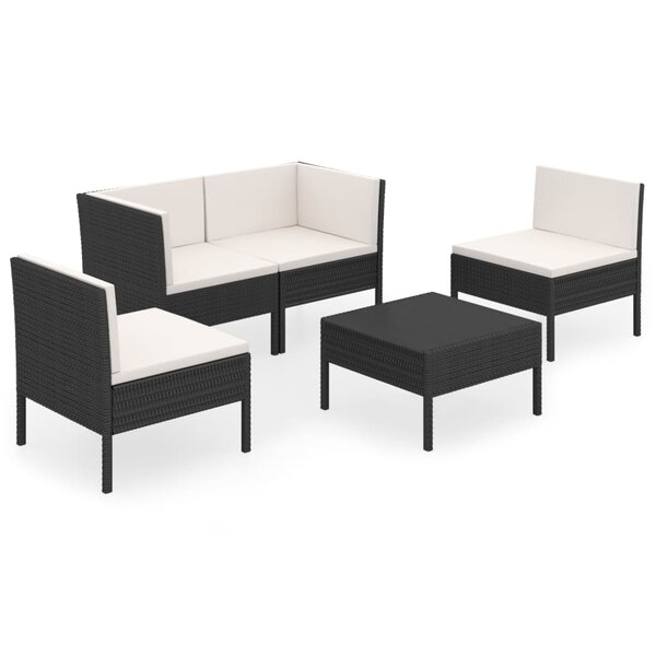 vidaXL Salon de jardin 5 Pièces avec coussins résine tressée noir