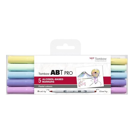 Set de 5 marqueurs base alcool double pointe abt pro couleurs pastels x 6 tombow